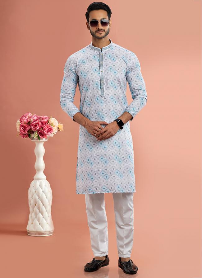 Art Cotton Silk Multi Color Traditional Wear Thread Work Kurta Pajama